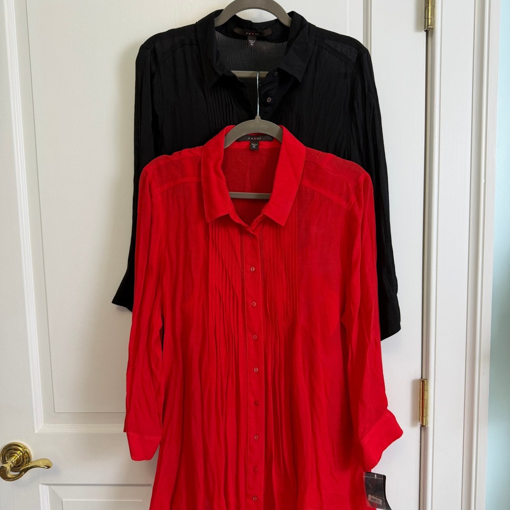 Two Fever Pintuck Pleated Tunic Tops Women XL Black Red